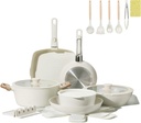 23-Piece Ceramic Nonstick Cookware Set with Detachable Handle for Induction Cooking, Oven Safe & Stackable