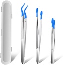 AngleKai 3PCS Blue Silicone Flat Tweezers Set - Non-Marring Rubber Tip Tweezers for Jewelry, Coins, Stamps