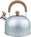 LNQ LUNIQI 2L Stainless Steel Teapot with Whistling Spout and Wood Pattern Handle - Ideal for Boiling Water, Coffee, Tea, Milk, and More (Blue)
