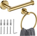 SUS304 Stainless Steel Bathroom Hardware Set - Gold Toilet Paper Holder, Towel Ring, Hand Towel Holder - Wall Mount Accessories Kit