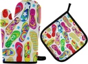 Colorful Flip Flops Oven Mitts and Pot Holders Set - Heat Resistant Cooking Gloves for BBQ and Kitchen Cookware