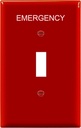 Mid-Size Single-Gang 4.88" x 3.11" Red Toggle Light Switch Wall Plate with Emergency Label, Unbreakable Polycarbonate Thermoplastic