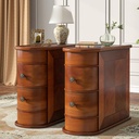 Tribesigns Set of 2 Wood End Tables with 2 Drawers - Narrow Solid Side Tables, Walnut Finish, No Assembly Needed