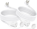 2-Pack 3FT White Flat Plug Outdoor Extension Cord - Weatherproof Low Profile 3 Prong Grounded Cable