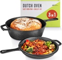 3-in-1 Cast Iron Cookware Set with Dutch Oven, Skillet, and Pan - Preseasoned Pots and Pans for Camping or RV Trip