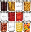 12-Pack Peaknip Regular Mouth Mason Jars 8 oz. - Half Pint Size with Airtight Lids - Made in USA for Canning, Fermenting, Pickling, DIY Crafts - Includes Jar Opener