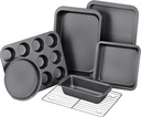 7-Piece Nonstick Bakeware Set with Cake Pan, Loaf Pan, Muffin Pan, Cookie Sheet, Roast Pan, Cooling Rack - Carbon Steel Bake Set by KITESSENSU