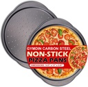 13-inch Gymdin Perforated Round Pizza Pan Set with Oven Mitts - 2 Pack, Non-Stick Carbon Steel Tray for Home Kitchen