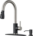 Black Brushed Kitchen Faucet with Soap Dispenser and Pull Down Sprayer - Single Handle High Arc Stainless Steel Faucet for Sink