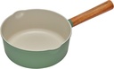 8" Nonstick Ceramic Sauce Pan with Wooden Handle - PFOA & PFOS-free Coating, Dual Spouted 2 Quart Medium Saucepan for Gas, Electric, Halogen, Induction Stove - Green Color