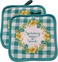 Wreath Spring Decor Print Potholder - Nature Theme Kitchen Pot Holder for All Seasons with Cute Creatures