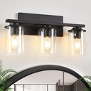 Matte Black Bathroom Vanity Light Fixtures with Clear Glass Shade, Modern Over Mirror Lighting with E26 Base - Doltoro 3 Light
