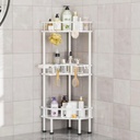 3 Tier Stainless Steel Corner Shower Caddy Organizer with Adjustable Legs - Large Capacity Bathroom Storage Shelf Stand Rack for Kitchen, Balcony - White
