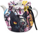 Black Cat Print Tea Cozy - Insulated Cotton Cover for Teapots to Keep Warm, Home Kitchen Table Decor