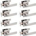 Probrico 8 Pack Square Privacy Door Levers in Satin Nickel - Keyless Handle for Storage Room & Bathroom - Adjustable Latch Backset - DL01