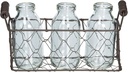 Rectangle Metal Basket with Three Glass Bottles - Decorative Chicken Wire Holder for Home Decor