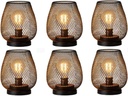 Vintage Brown Metal Cage LED Table Lantern Set of 6 - Battery Operated Cordless Lamps for Indoor Shelf Decor, Weddings, Parties, Patio Events