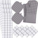 500 Degree Heat Resistant Oven Mitts and Pot Holders Set with Soft Cotton Kitchen Towels - Gray