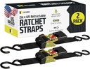 DC Cargo Mall Retractable Ratchet Straps - 2 Pack, 2"x6', Heavy Duty Tie Downs for Trailers, Vehicles, Boats - Easy Self Contained Black Ratchet Straps