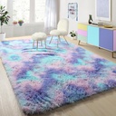 Soft Purple Shag Rug for Girls Bedroom, Playroom, Nursery - Cute Furry Pastel Mermaid Rug for Kids Room, Livingroom - 4x6 Fluffy Area Rug