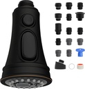 Oil-Rubbed Bronze Kitchen Faucet Spray Head Replacement with 3 Functions, Compatible with Moen, American Standard, Delta, Kohler - 15 Adapters Included