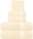 Luxuriously Soft 8-Piece Towel Set - 100% Ringspun Cotton - 2 Oversized Bath Towels, 2 Hand Towels, 4 Wash Cloths - Ideal for Everyday Use, Hotel & Spa - Ivory Cream