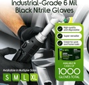 6 Mil Heavy Duty Black Nitrile Gloves - Chemical Resistant, Medical Grade, Disposable Gloves for Cooking and Cleaning