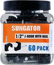60 Pack of SUNGATOR 1/2 Inch Pex J-Hook with Nails - Black Half Clamps for Pipe Support