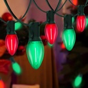 25FT Clear Red and Green C7 LED Christmas Lights for Outdoor Holiday Decor