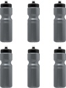 Bulk Set of 6 Discounted 28 oz Push Cap Plastic Water Bottles for Gym, Hiking, Camping - Silver Color, Ideal for Outdoor Sports