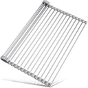 Roll Up Dish Drying Rack - Over Sink Kitchen Organizer - Multipurpose Stainless Steel Drainer - Grey Color - 17.7" x 15.5