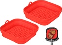 2pcs Reusable Silicone Air Fryer Liners, 8.2" Square Liner for 4-7QT Fryers - Red