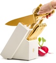 14-Piece White and Gold Kitchen Knife Set with Sharpener Block - Full Tang Knives for Luxurious Decor