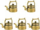 5-Piece Brass Teapot Ornament Set for Tea Lovers - Mini Tea Kettle Desktop Adornment
