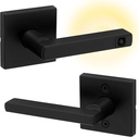Matte Black Kwikset Halifax LED Motion Activated Passage Door Lever with Microban Protection - Ideal for Closet and Hallway Doors