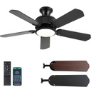 44" Low Profile Ceiling Fan with Lights - Remote and APP Control, Flush Mount Indoor/Outdoor Fan, 3 Dimmable Colors, 5 Reversible Blades (Black)