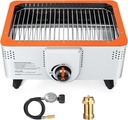 Portable Dual Fuel BBQ Grill - Gas and Charcoal 2-in-1 Grill for Camping and Outdoor Cooking - Brilam Tabletop Propane Gas Grill (White)