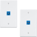 (2-Pack) Blue Cat6 Ethernet Wall Plate with 1-Port Keystone Jack and RJ45 Coupler - Female to Female Connectivity