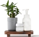Wooden Soap Pedestal Stand for Kitchen and Bathroom Decor Display - Modern Farmhouse Soap Dispenser Tray - Small Wood Risers for Sink Counter